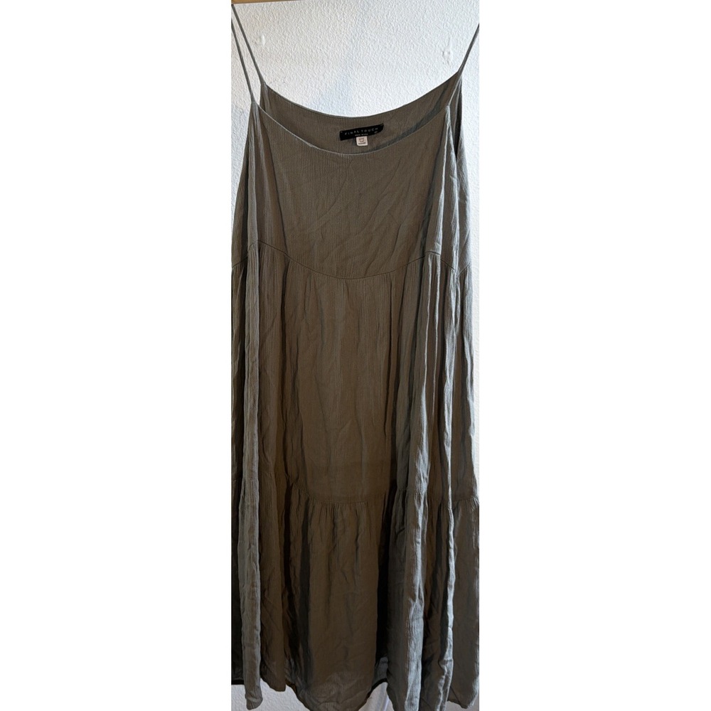 Final Touch Size Large Grey Sage Green Crinkle Spaghetti Strap Midi Dress